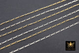 925 Sterling Silver Figaro Chains, Unfinished By The Foot CH #843, 1.6 mm 14 K Gold Filled Dainty Long and Short Link Chains