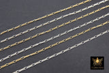 925 Sterling Silver Figaro Chains, Unfinished By The Foot CH #843, 1.6 mm 14 K Gold Filled Dainty CH# 743 Long and Short Link Chains