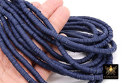 2 Strands 6 mm Clay Flat Beads, Navy Blue Heishi beads in Polymer Clay Disc CB# 214, Denim Blue Rondelle