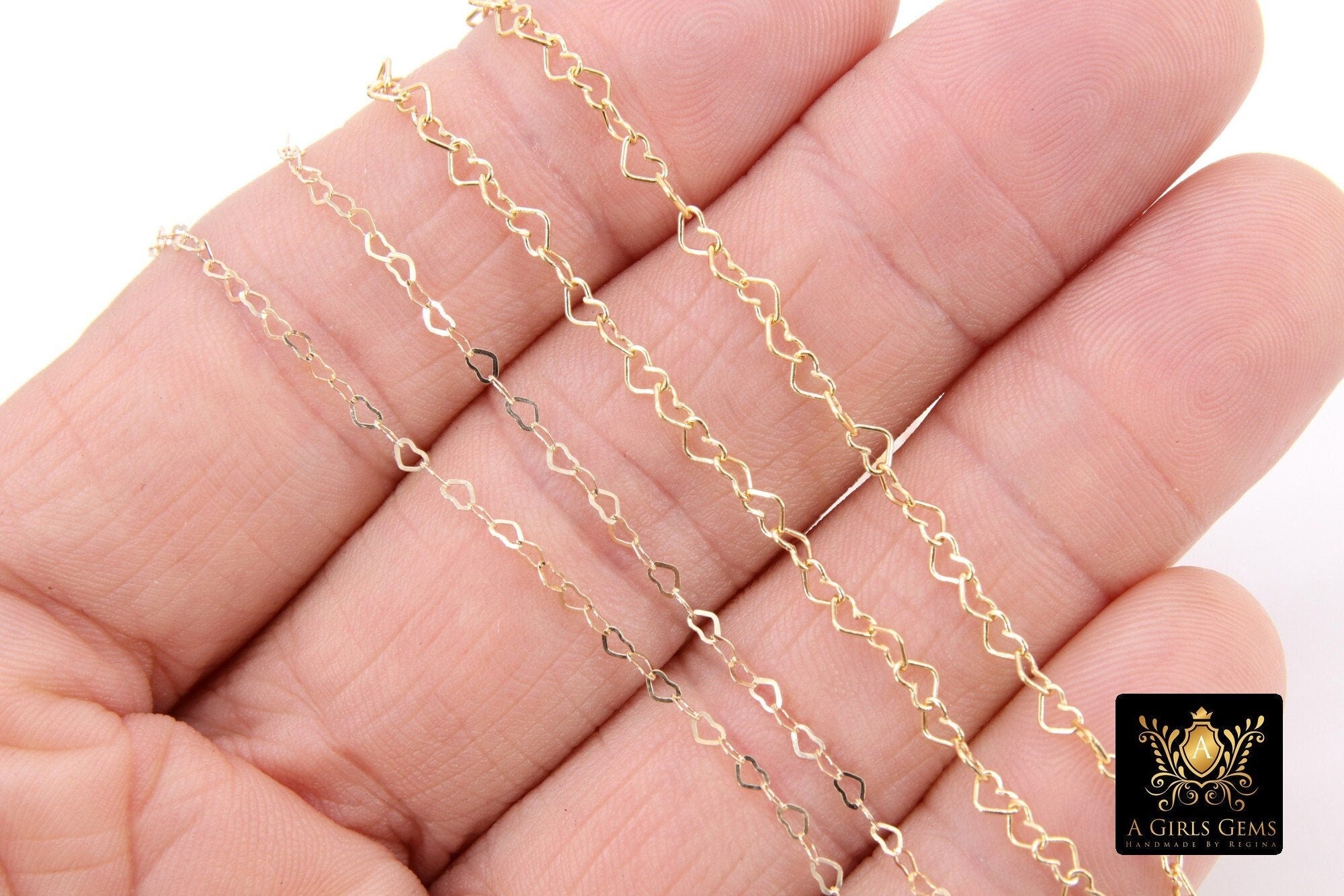 Gold Filled Heart Chains, 1.9 or 3.9 mm 12 K Gold Dainty Heart Shaped Chain CH# 718, 2.6 or 5 mm Unfinished Designer Chain
