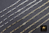 925 Sterling Silver Paperclip Chain, 5.2 mm 14 K Gold Filled Rectangle Drawn Chains CH #853, Unfinished Oval Chains