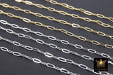 925 Sterling Silver Paperclip Chain, 5.2 mm 14 K Gold Filled Rectangle Drawn Chains CH #853, Unfinished Oval Chains