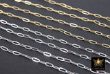 925 Sterling Silver Paperclip Chain, 5.2 mm 14 K Gold Filled Rectangle Drawn Chains CH# 853, Unfinished Oval Chains CH# 753