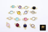 Square Gemstone Connectors, 6 mm Birthstone Connectors, Gold Plated 925 Sterling Silver