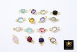 Square Gemstone Connectors, 6 mm Birthstone Connectors # 3108, Gold Plated 925 Sterling Silver
