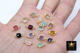 Square Gemstone Connectors, 6 mm Birthstone Connectors # 3108, Gold Plated 925 Sterling Silver