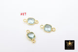 Square Gemstone Connectors, 6 mm Birthstone Connectors # 3108, Gold Plated 925 Sterling Silver