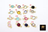 Square Gemstone Connectors, 6 mm Birthstone Connectors # 3108, Gold Plated 925 Sterling Silver
