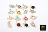 Square Gemstone Connectors, 6 mm Birthstone Connectors, Gold Plated 925 Sterling Silver