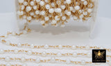 Dainty Pearl Rosary Chain: Gold Wire Wrapped, 4mm Freshwater White Beaded Chain