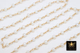Dainty Pearl Rosary Chain: Gold Wire Wrapped, 4mm Freshwater White Beaded Chain