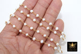 Natural Pearl Rosary Chain, 4 mm Freshwater Beaded Rosary Chain CH #540, Gold Wire Wrapped