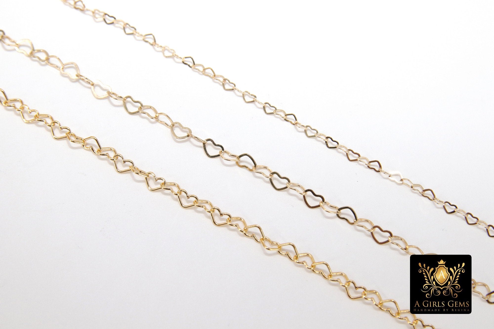 Gold Filled Heart Chains, 2.6 or 3.9 mm 12 K Gold Dainty Heart Shaped Chain CH #718, 5 mm Unfinished Designer Jewelry Chain