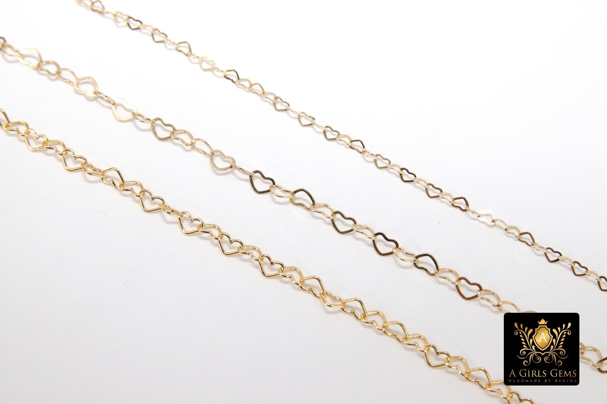 Gold Filled Heart Chains, 1.9 or 3.9 mm 12 K Gold Dainty Heart Shaped Chain CH# 718, 2.6 or 5 mm Unfinished Designer Chain
