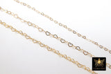 Gold Filled Heart Chains, 1.9 or 3.9 mm 12 K Gold Dainty Heart Shaped Chain CH# 718, 2.6 or 5 mm Unfinished Designer Chain
