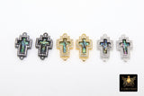 CZ Pave Cross Shell Connector, Cross Black Shell Links #389, 10 x 18 mm Gold Silver Abalone