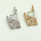Tiny Opal I Love You Charms, Gold CZ Micro Pave Large Hole Bail Rings, Silver Big Hole LOVE Bracelets