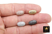 CZ Pave Oval Beads, Oblong Fancy Lined #200, Long Dainty Delicate Egg Flat Beads