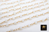 Natural Pearl Rosary Chain, 4 mm Freshwater Beaded Rosary Chain CH #540, Gold Wire Wrapped