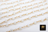 Dainty Pearl Rosary Chain: Gold Wire Wrapped, 4mm Freshwater White Beaded Chain