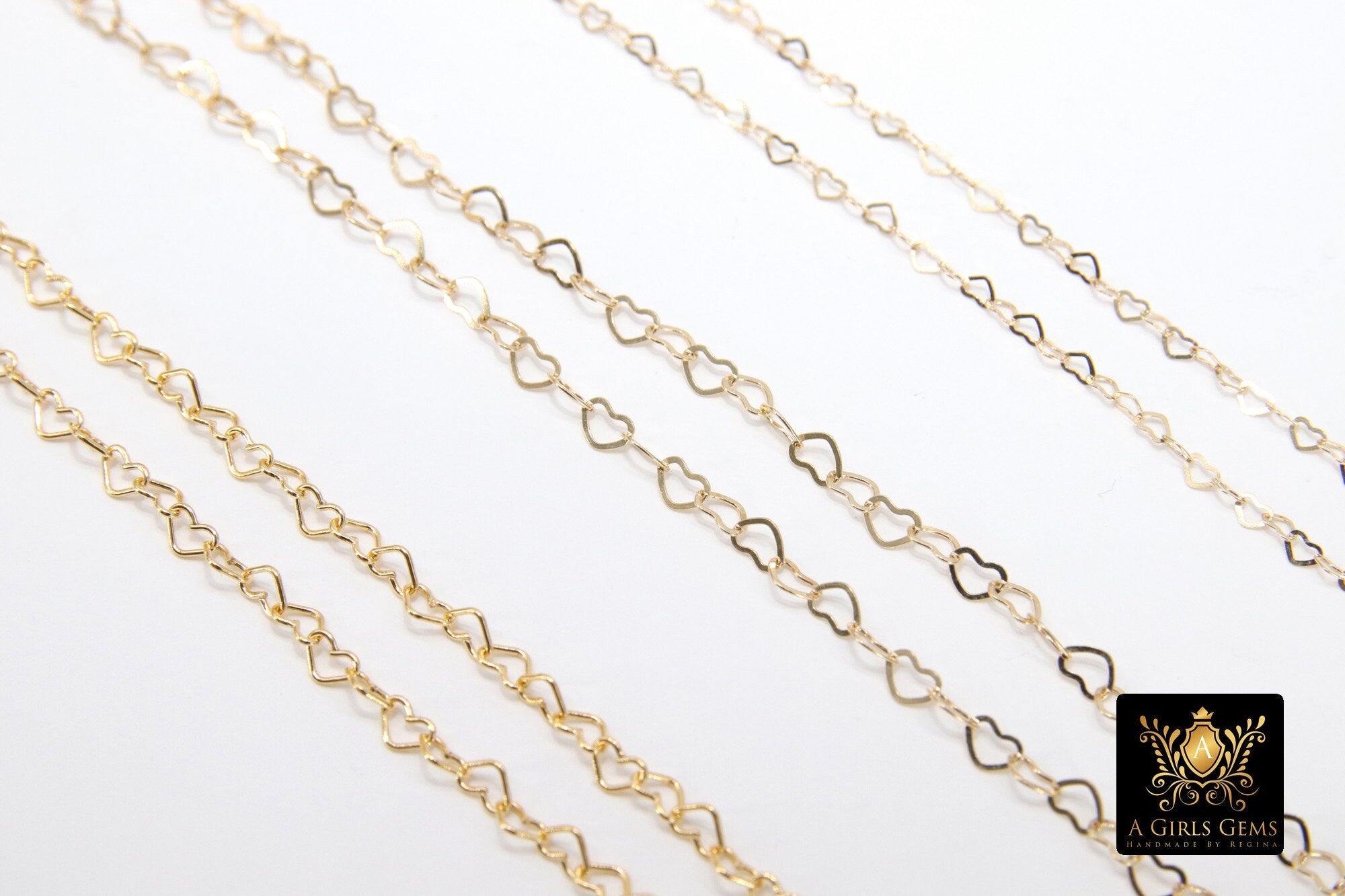 Gold Filled Heart Chains, 2.6 or 3.9 mm 12 K Gold Dainty Heart Shaped Chain CH #718, 5 mm Unfinished Designer Jewelry Chain