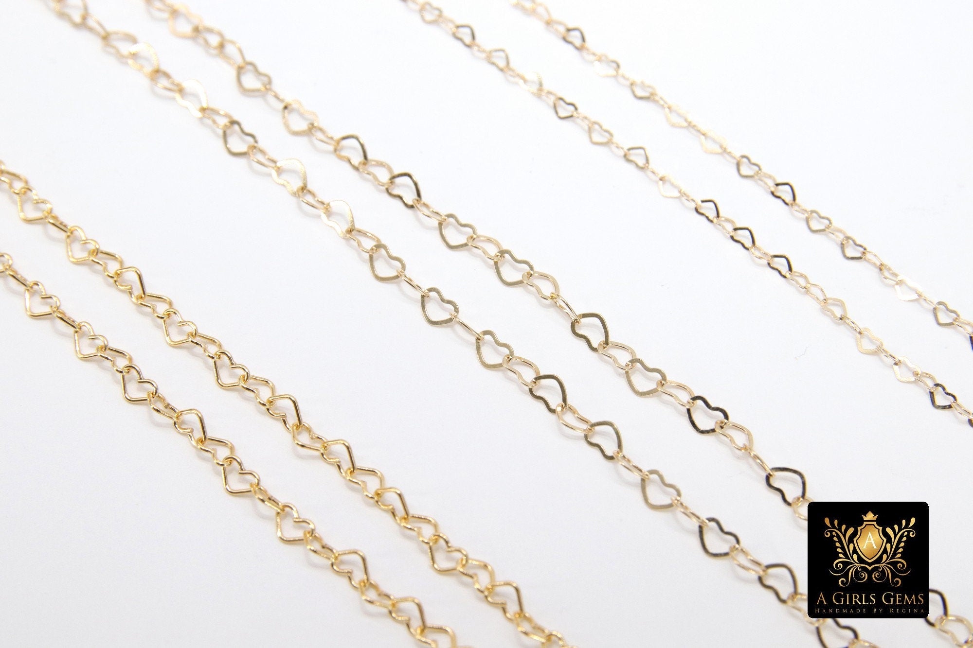 Gold Filled Heart Chains, 1.9 or 3.9 mm 12 K Gold Dainty Heart Shaped Chain CH# 718, 2.6 or 5 mm Unfinished Designer Chain