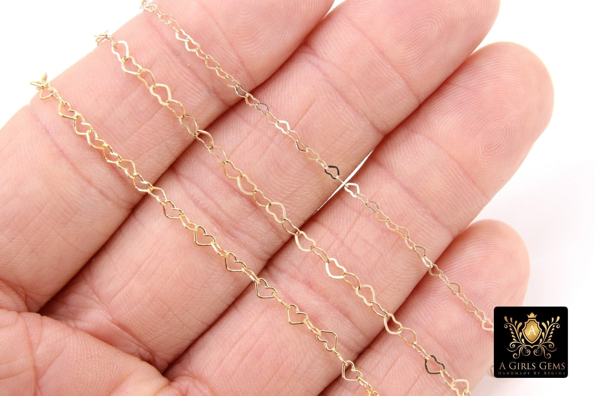 Gold Filled Heart Chains, 2.6 or 3.9 mm 12 K Gold Dainty Heart Shaped Chain CH #718, 5 mm Unfinished Designer Jewelry Chain