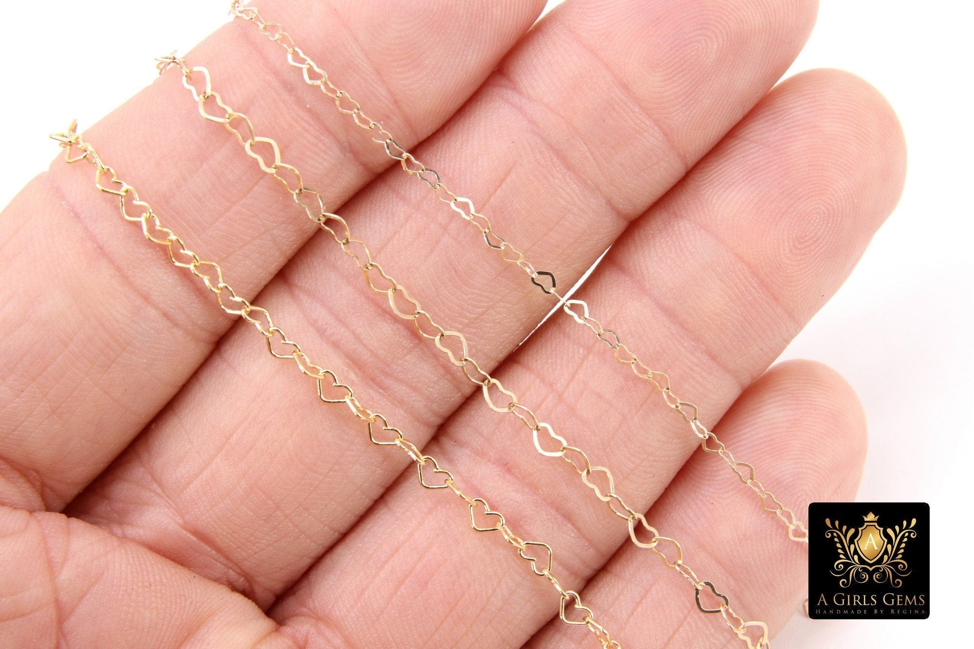 Gold Filled Heart Chains, 1.9 or 3.9 mm 12 K Gold Dainty Heart Shaped Chain CH# 718, 2.6 or 5 mm Unfinished Designer Chain