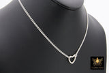 Heart Clasp Choker, Silver Curb Chain Heart Carabiner Clip Choker, Everyday 925 Sterling Silver Link Choker