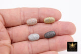 CZ Pave Oval Beads, Oblong Fancy Lined #200, Long Dainty Delicate Egg Flat Beads