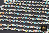 Dainty Silver Oval Satellite Enamel Chain, Rainbow Silver Necklace Rolo Chain CH #642, By the Foot Unfinished