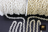 Gold Oval Satellite Enamel Chain, White and Silver Jewelry Rolo Chain CH #643, By the Foot Unfinished