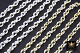 Gold Oval Satellite Enamel Chain, White and Silver Jewelry Rolo Chain CH #643, By the Foot Unfinished