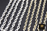 Gold Oval Satellite Enamel Chain, White and Silver Jewelry Rolo Chain CH #643, By the Foot Unfinished