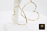 Gold Heart Hoop Ear Rings, 42 mm Silver Heart Shaped Charms #772, Textured High Quality