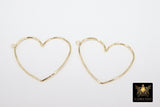 Gold Heart Hoop Ear Rings, 42 mm Silver Heart Shaped Charms #772, Textured High Quality