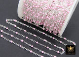 Gold Dainty Beaded Satellite Chain, Baby Blue Enamel Jewelry Chain CH #651, Bright Silver Pink