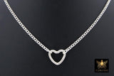 Heart Clasp Choker, Silver Curb Chain Heart Carabiner Clip Choker, Everyday 925 Sterling Silver Link Choker