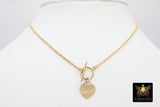 Heart Toggle Necklace, Genuine 14 K Gold Filled Rolo Chain Choker #3426, Everyday 14 20 Chain Link Choker