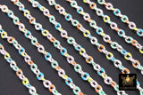 Dainty Silver Oval Satellite Enamel Chain, Rainbow Silver Necklace Rolo Chain CH #642, By the Foot Unfinished