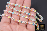 Dainty Silver Oval Satellite Enamel Chain, Rainbow Silver Necklace Rolo Chain CH #642, By the Foot Unfinished