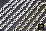Gold Oval Satellite Enamel Chain, White and Silver Jewelry Rolo Chain CH #643, By the Foot Unfinished