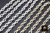 Gold Oval Satellite Enamel Chain, White and Silver Jewelry Rolo Chain CH #643, By the Foot Unfinished