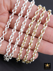 Gold Oval Satellite Enamel Chain, White and Silver Jewelry Rolo Chain CH #643, By the Foot Unfinished