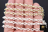 Gold Oval Satellite Enamel Chain, White and Silver Jewelry Rolo Chain CH #643, By the Foot Unfinished