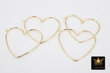 Gold Heart Hoop Ear Rings, 42 mm Silver Heart Shaped Charms #772, Textured High Quality