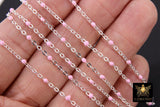 Gold Dainty Beaded Satellite Chain, Baby Blue Enamel Jewelry Chain CH #651, Bright Silver Pink