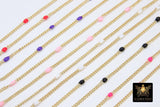 Gold Dainty Curb Enamel Chain, Rainbow Necklace Beaded Satellite Chain CH #611, By the Yard