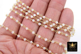 Rainbow Moonstone Gold Rosary Chain, 4 mm Faceted White Beaded Chains CH #457, Gemstone Wire Wrapped By the Foot