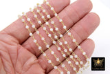 Rainbow Moonstone Gold Chain, 4 mm Faceted White Beaded Chains CH #457, Gemstone Wire Wrapped By the Foot
